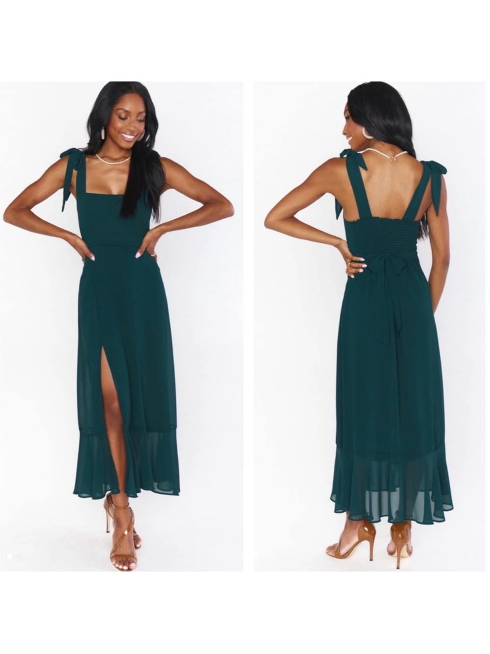 Show Me Your Mumu Claire Midi Dress Emerald Green Chiffon Bridesmaid Small